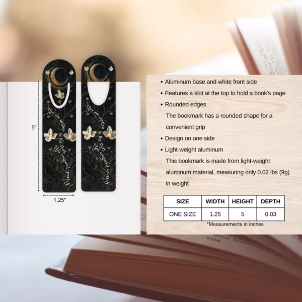 Dark Celestial Metal Bookmark - "You Are Written in the Stars" | Unique Bookish Gift for Book Lovers, Writers, Romantasy Readers, Stargazers